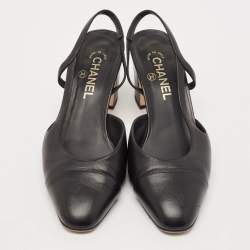 Pre Owned Chanel Black Leather CC Cap Toe Slingback Pumps Size 40.5
