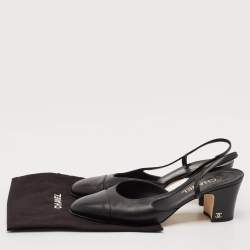 Pre Owned Chanel Black Leather CC Cap Toe Slingback Pumps Size 40.5