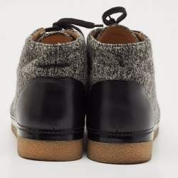 Chanel Grey/Black Wool Fabric And Leather CC Ankle Boots Size 39