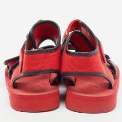 Chanel Red/Black Fabric and Leather Coco Chanel Strap Flat Sandals Size 38