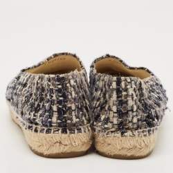 Chanel Silver/Blue Leather And Tweed CC Cap Toe Espadrille Flats Size 38