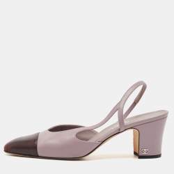 Pre Owned Chanel Purple/Burgundy Leather CC Cap Toe Slingback Pumps Size 41