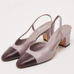Pre Owned Chanel Purple/Burgundy Leather CC Cap Toe Slingback Pumps Size 41