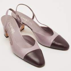 Pre Owned Chanel Purple/Burgundy Leather CC Cap Toe Slingback Pumps Size 41