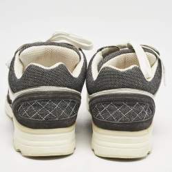 Pre Owned Chanel Black/White Suede and Canvas CC Lace Up Sneakers Size 37.5