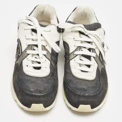 Pre Owned Chanel Black/White Suede and Canvas CC Lace Up Sneakers Size 37.5