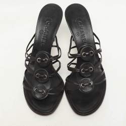 Chanel Dark Brown Leather Strappy Sandals Size 37
