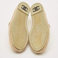 Chanel Metallic Gold Leather CC Slip On Espadrilles Flats Size 38