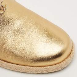 Chanel Metallic Gold Leather CC Slip On Espadrilles Flats Size 38