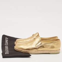 Chanel Metallic Gold Leather CC Slip On Espadrilles Flats Size 38