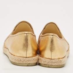 Chanel Metallic Gold Leather CC Slip On Espadrilles Flats Size 38
