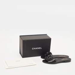 Pre Owned Chanel Black Leather CC Camellia Flat Slides Size 39