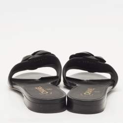 Pre Owned Chanel Black Leather CC Camellia Flat Slides Size 39