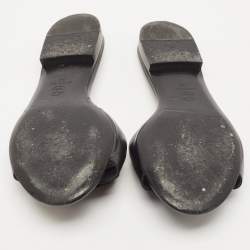 Pre Owned Chanel Black Leather CC Camellia Flat Slides Size 39
