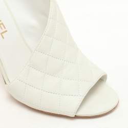 Chanel White Quilted Leather CC Open Toe Pumps Size 38