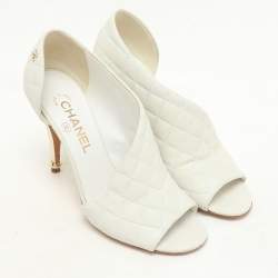 Chanel White Quilted Leather CC Open Toe Pumps Size 38