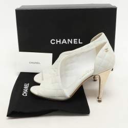 Chanel White Quilted Leather CC Open Toe Pumps Size 38