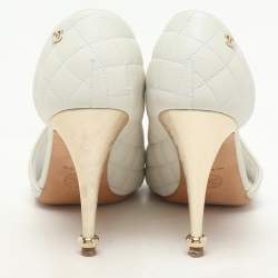 Chanel White Quilted Leather CC Open Toe Pumps Size 38