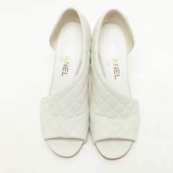 Chanel White Quilted Leather CC Open Toe Pumps Size 38