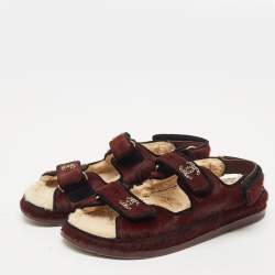 Chanel Burgundy/Black Calfhair CC Dad Flat Sandals Size 38