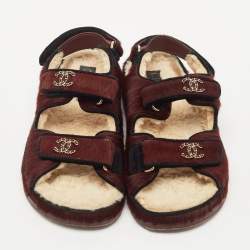 Chanel Burgundy/Black Calfhair CC Dad Flat Sandals Size 38
