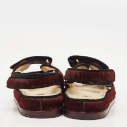Chanel Burgundy/Black Calfhair CC Dad Flat Sandals Size 38