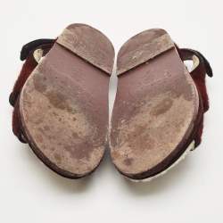 Chanel Burgundy/Black Calfhair CC Dad Flat Sandals Size 38