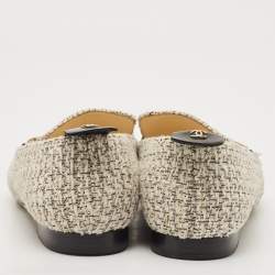 Chanel Black/Cream Tweed and Patent Charm Embellished Loafers Size 38.5