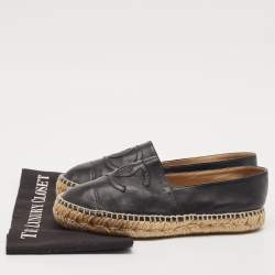 Chanel Black Leather CC Cap Toe Espadrille Flats Size 39