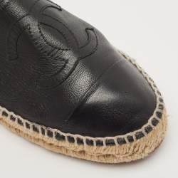 Chanel Black Leather CC Cap Toe Espadrille Flats Size 39