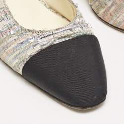 مملوكة مسبقًا Chanel White/Black Canvas and Tweed CC Slingback Block Heel Pumps Size 38.5