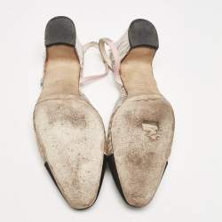 مملوكة مسبقًا Chanel White/Black Canvas and Tweed CC Slingback Block Heel Pumps Size 38.5