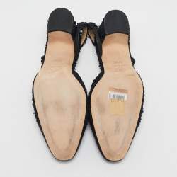 مملوكة مسبقًا حذاء كعب عالي شانيل سي سي قماش وتويد ذهبي/أسود فتحة كعب مقاس 37.5