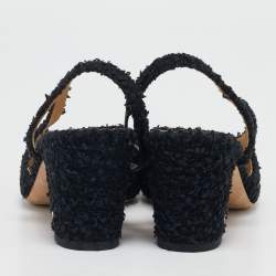 مملوكة مسبقًا حذاء كعب عالي شانيل سي سي قماش وتويد ذهبي/أسود فتحة كعب مقاس 37.5