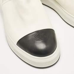Chanel Off White/Black Leather CC Snow Boots Size 41