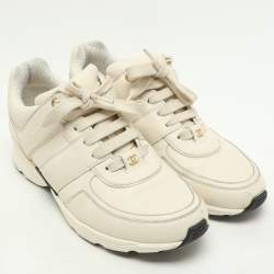 Chanel Cream Leather and Satin CC Trainer Lace Up Sneakers Size 39