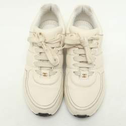 Chanel Cream Leather and Satin CC Trainer Lace Up Sneakers Size 39