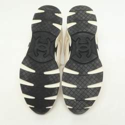 Chanel Cream Leather and Satin CC Trainer Lace Up Sneakers Size 39