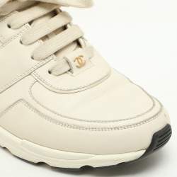 Chanel Cream Leather and Satin CC Trainer Lace Up Sneakers Size 39