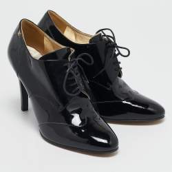Chanel Black Patent Leather CC Booties Size 39