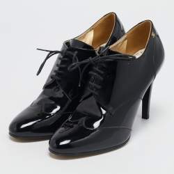 Chanel Black Patent Leather CC Booties Size 39