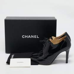 Chanel Black Patent Leather CC Booties Size 39