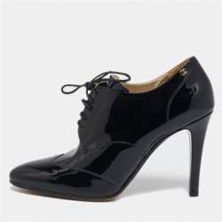 Chanel Black Patent Leather CC Booties Size 39
