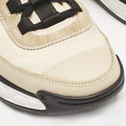 Pre Owned Chanel Beige/Black Suede And Nylon CC Low Top Sneakers Size 38