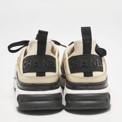 Pre Owned Chanel Beige/Black Suede And Nylon CC Low Top Sneakers Size 38