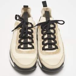 Pre Owned Chanel Beige/Black Suede And Nylon CC Low Top Sneakers Size 38