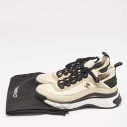 Pre Owned Chanel Beige/Black Suede And Nylon CC Low Top Sneakers Size 38