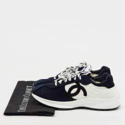 Pre Owned Chanel Navy Blue/White Suede and Fabric CC Logo Low Top Sneakers Size 39