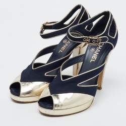 Chanel White/Black Leather CC Slingback Sandals Size 40.5