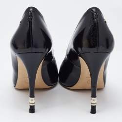 Pre Owned Chanel Black Patent Leather CC Peep Toe Pumps Size 38.5